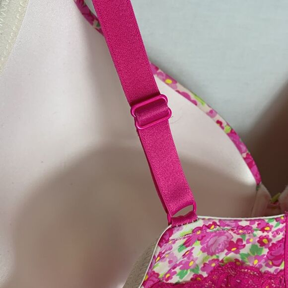 Adore Me White Pink Floral Lace Trim Contour Full Coverage Underwire Bra 40DD - Picture 5 of 9